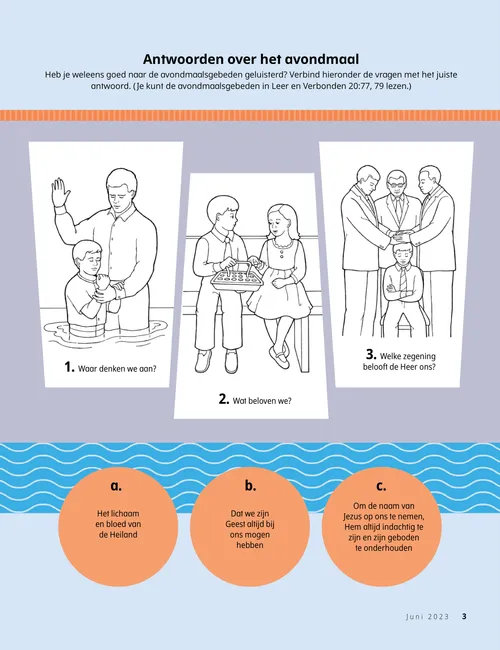 Doe-pagina met kinderen die zich laten dopen en bevestigen, en van het avondmaal nemen