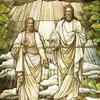 stain-glass image of the Father and the Son