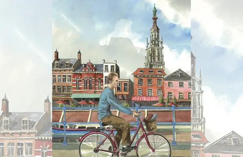 man riding a bicycle in the city