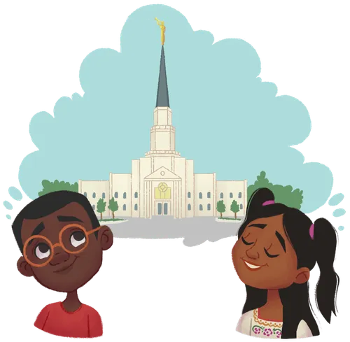 A boy and a girl thinking about the temple