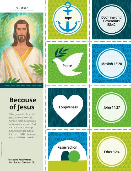 Page PDF with an illustration of Jesus Christ, plus a scripture matching activity