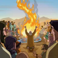 "Illustration of God lighting Elijah's altar on fire.      1 Kings 18:38-41"