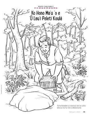 coloring page of Joseph Smith digging up the gold plates