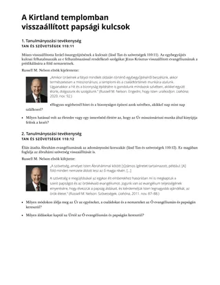 A Kirtland templomban visszaállított papsági kulcsok