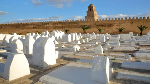 graveyard with white painted graves