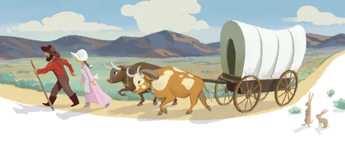 Pioneers with covered wagon