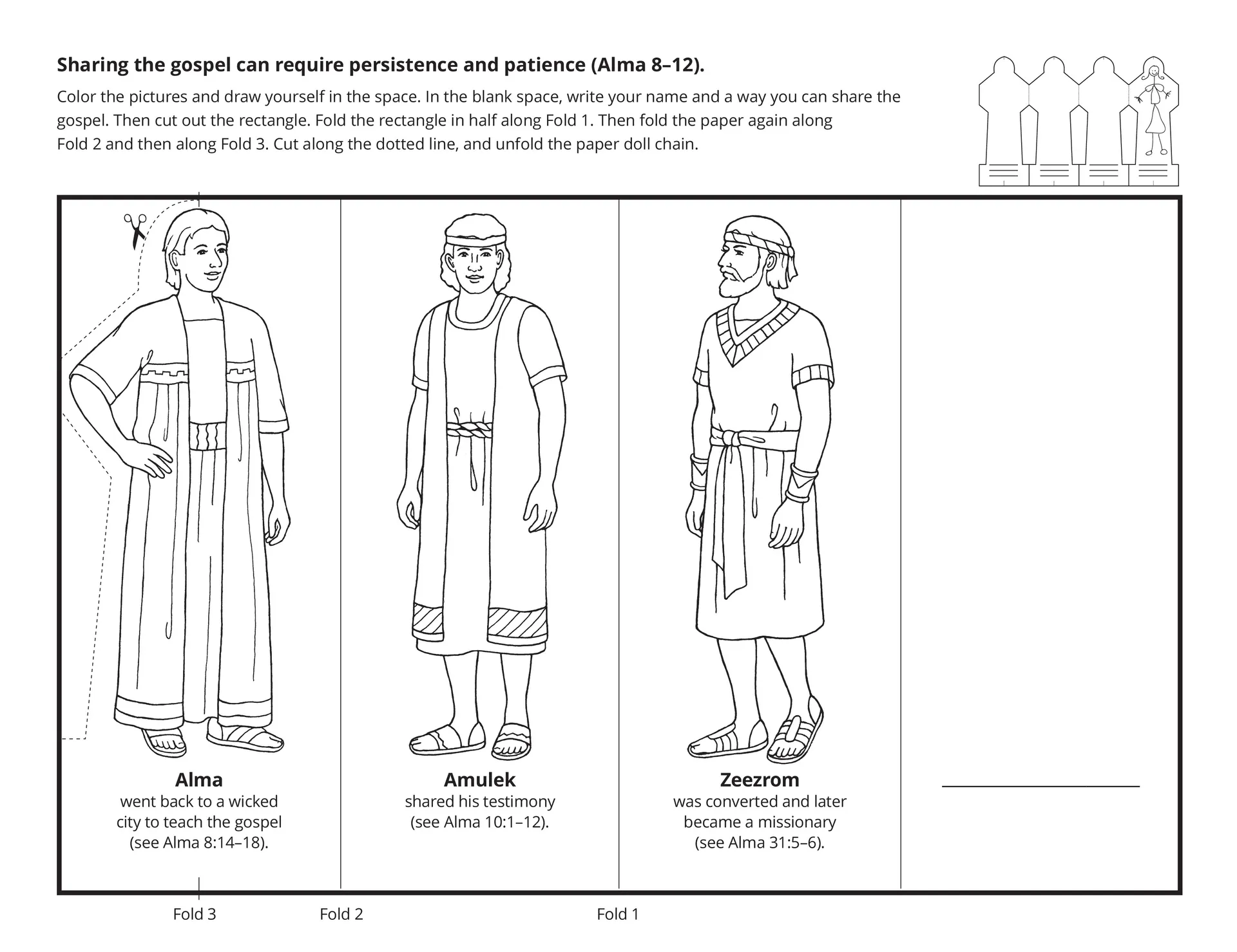 Line art depicting Alma, Amulek and Zeezrom.