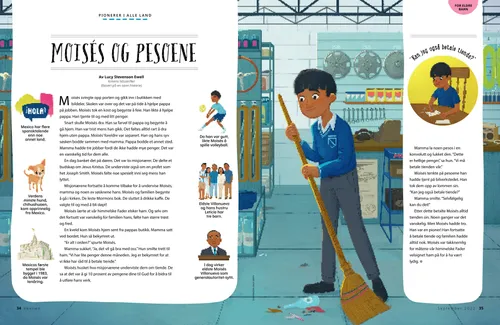 PDF-Side med en gutt som feier gulvet i en butikk og skriver på en tiendeseddel