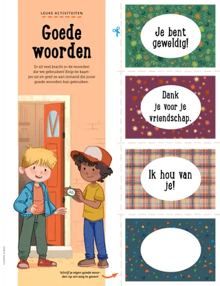 Doe-pagina met kaartjes met vriendelijke boodschappen