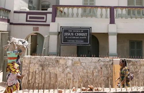 Church meetinghouse next to the street in Ghana