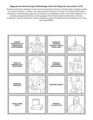 strona z zajęciami: Mogę pomóc dzieciom Ojca Niebieskiego wrócić do Niego.