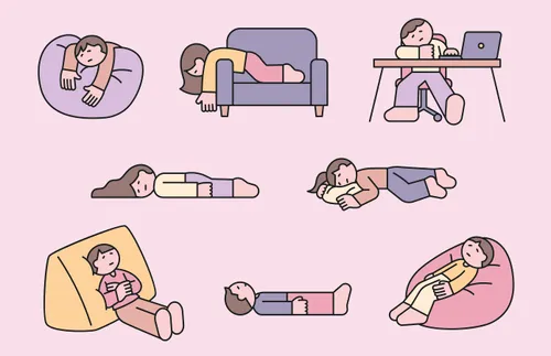 illustrated figures looking exhausted