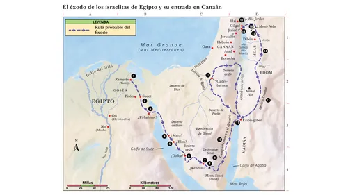 un mapa de la ruta de Israel desde Egipto hasta Canaán