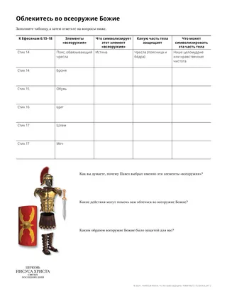 раздаточный материал «Облекитесь во всеоружие Божие»