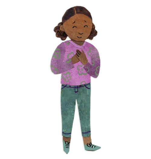 Girl with hands over her heart