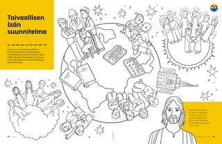 PDF-sivu värityskuvasta, joka esittää pelastussuunnitelman osatekijöitä