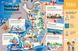 PDF (Artikel) mit einer Karte von Finnland, Wildtieren, Sport und historischen Gebäuden