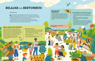 Halaman PDF dengan ilustrasi orang-orang di pasar tanaman alam terbuka