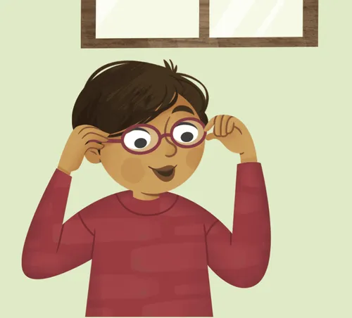 Smiling boy wearing glasses