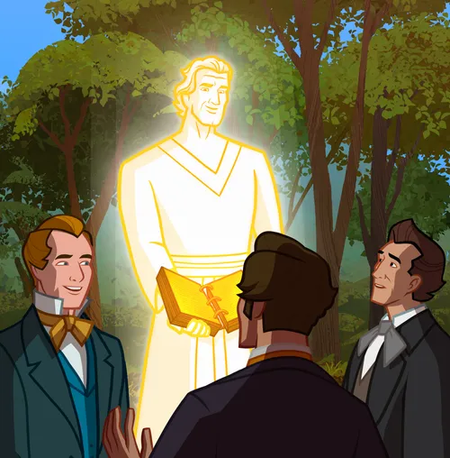 an angel appears to Oliver, David, and Joseph.