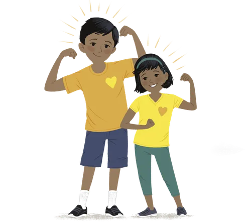 Two children with their arms flexed