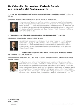 Ua Valaaulia i Tatou e Iesu Keriso ia Saunia mo Lona Afio Mai Faalua e ala i le …