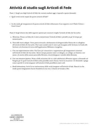 Attività di studio sugli Articoli di Fede