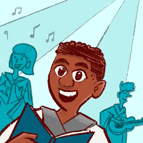 young man singing at church