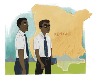 Missionaries in front of map of Kenya