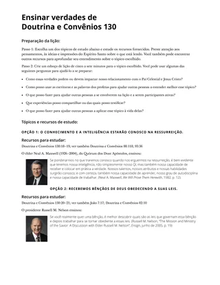 Ensinar verdades de Doutrina e Convênios 130