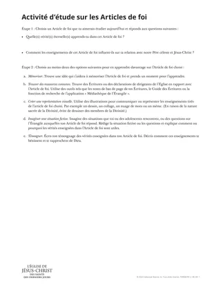 Activité d’étude sur les Articles de Foi