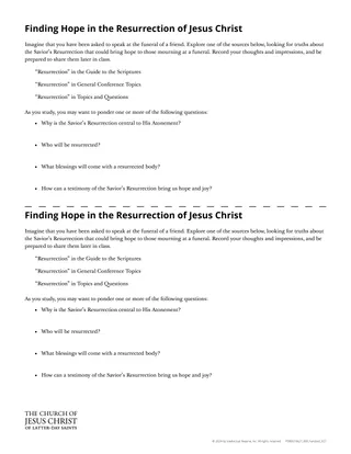 Handout: Finding Hope in the Resurrection of Jesus Christ