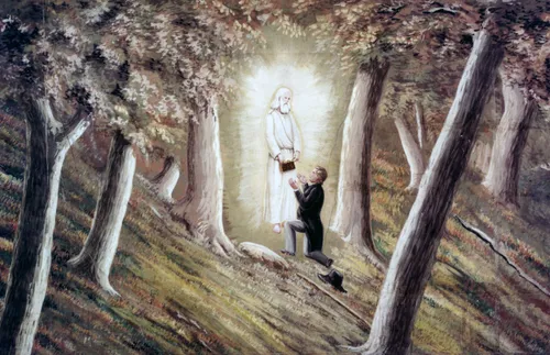Moroni delivering the gold plates to Joseph Smith