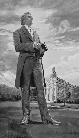 Prophet Joseph Smith in front of Nauvoo Temple