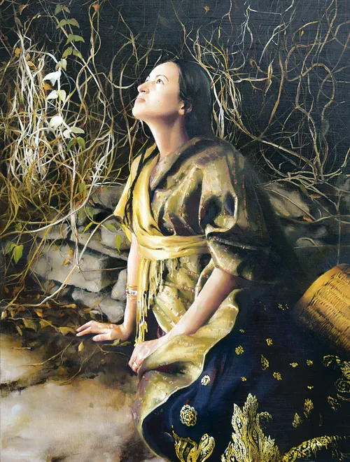 Hagar sitting and looking up toward heaven