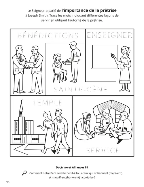 Coloriage au format PDF : manière dont les gens peuvent servir grâce à la prêtrise, ainsi qu’une activité de traçage
