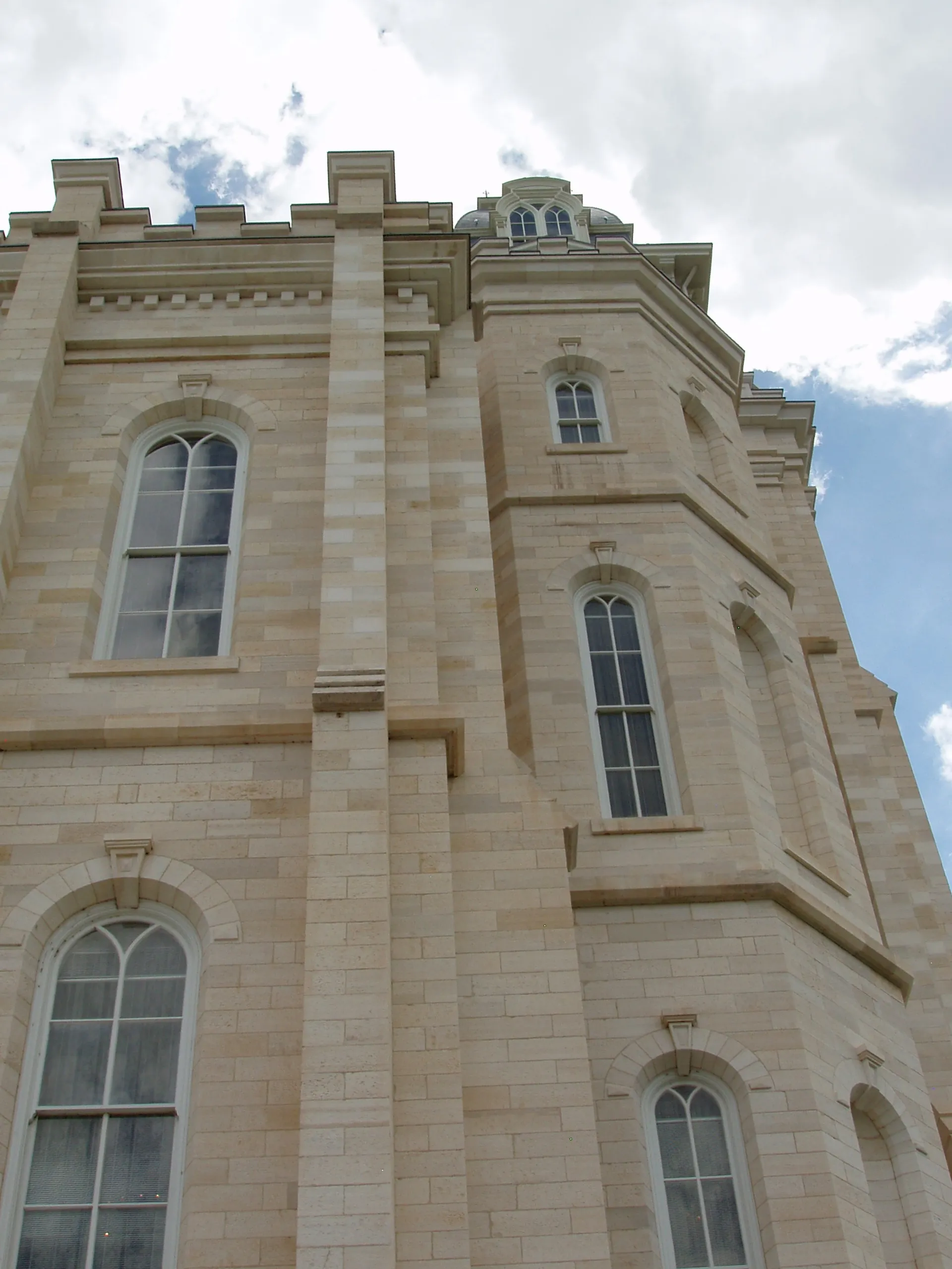 The Manti Utah Temple exterior, including windows.