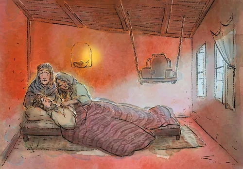 man laying sick in bed