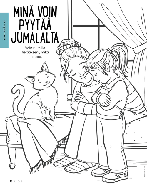 PDF-värityskuva, jossa nainen ja tyttö rukoilevat