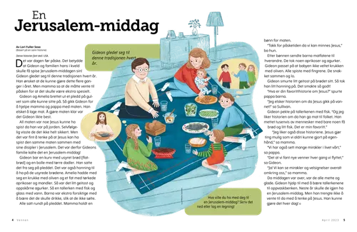 PDF-side med illustrasjon av en familie som sitter på et teppe på gulvet med mye forskjellig mat