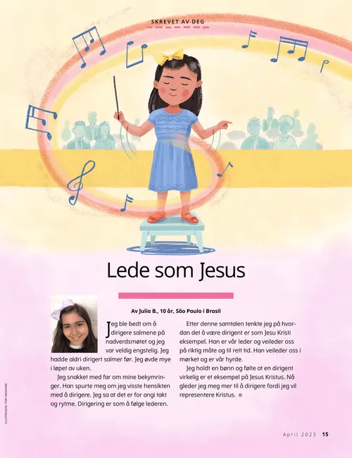 PDF-side med illustrasjon av en jente som leder musikk