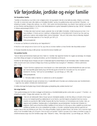 utdelingsark, vår førjordiske, jordiske og evige familie