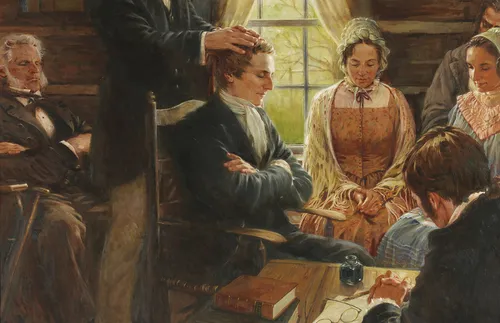 Oliver Cowdery ordaining Joseph Smith
