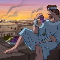 "Illustration of King David looking at city.      1 Samuel 18:5"