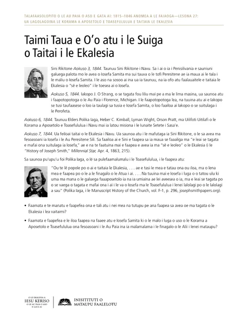 Pepa Tufa: Taimi Taua e O’o atu i le Suiga o Taitai o le Ekalesia