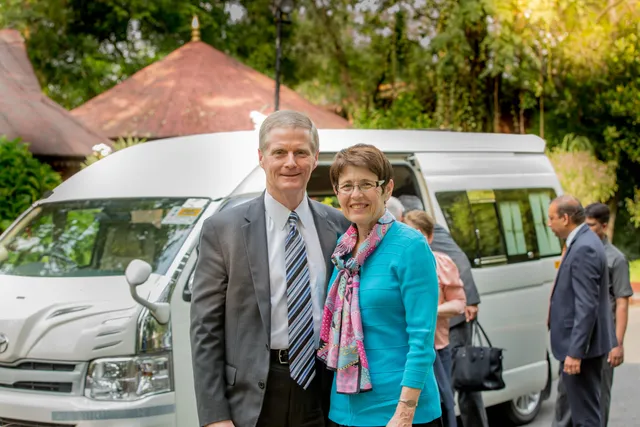 David A. Bednar attends an FSY meeting in India in May 2018.
