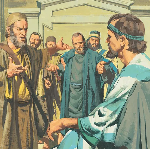men shouting at Apostles