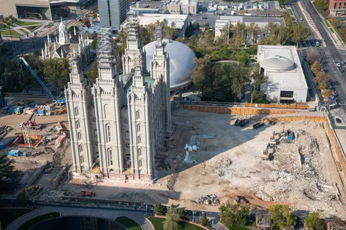 aerial view of Salt Lake Temple under construction