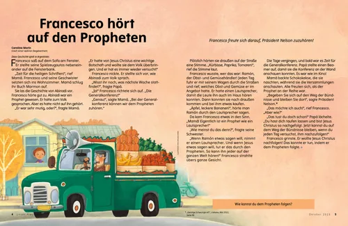 PDF: Ein Junge schaut aus dem Fenster, während ein Lastwagen mit Obst und Gemüse vorbeifährt und der Fahrer seine Ankunft über einen Lautsprecher ankündigt