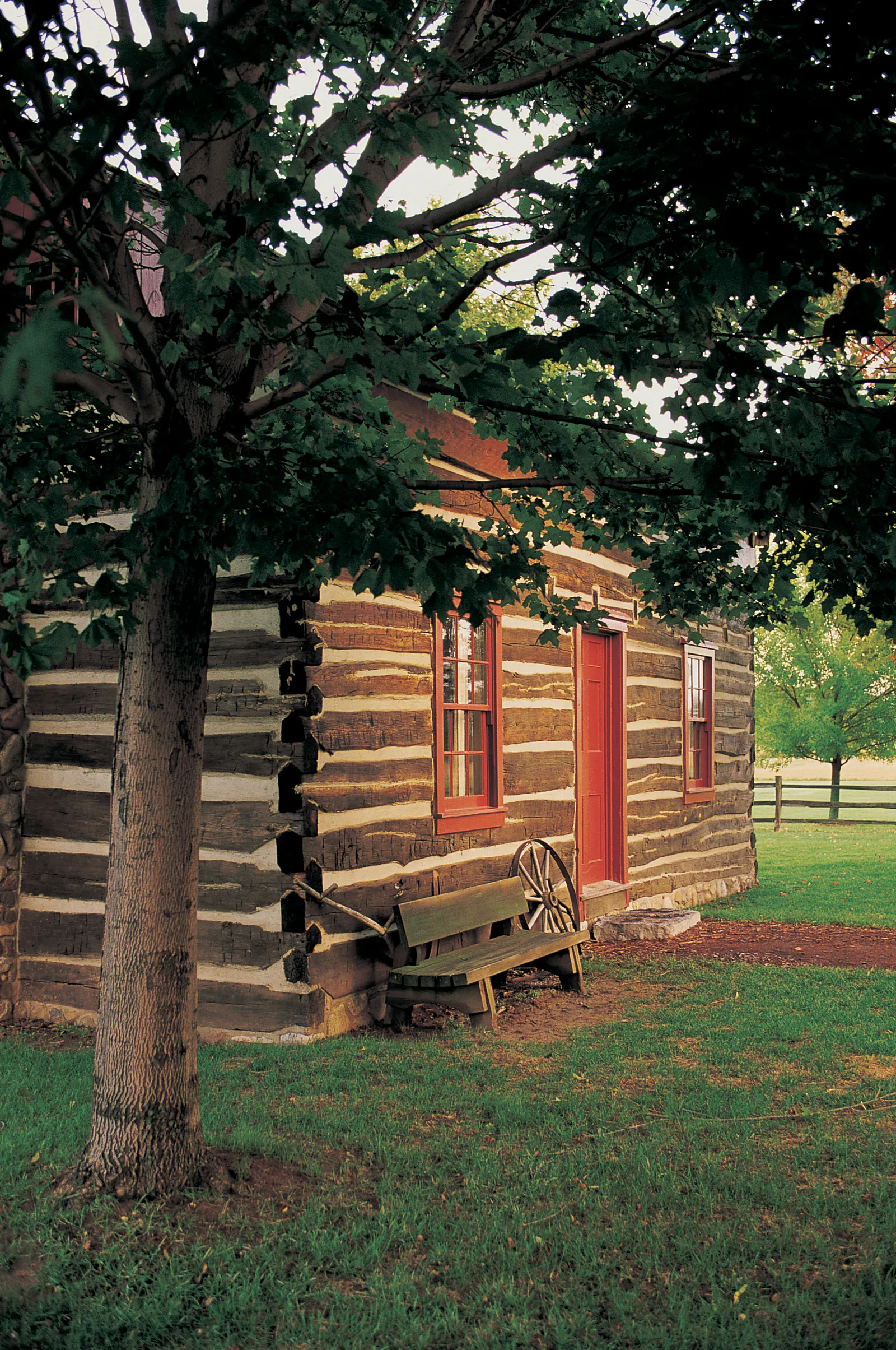 A side view of the Peter Whitmer cabin in Fayette, New York.